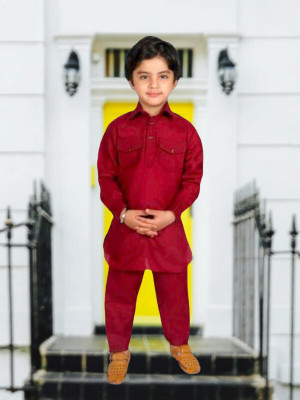 Rania Dresses Boys Casual Pathani Suit Set(Red Pack of 1)
