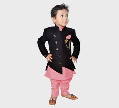 Karrom Boy Boys Festive & Party Kurta, Waistcoat and Pyjama Set(Black Pack of 1)