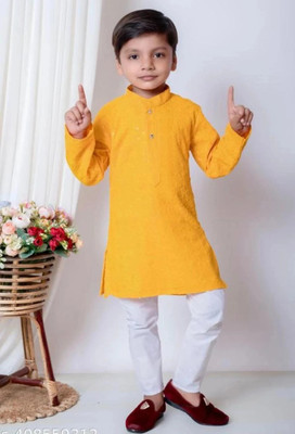 R KAY FASHIONS Boys Festive & Party Kurta and Pyjama Set(Yellow Pack of 1)
