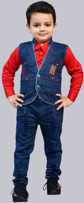 Aashvi garments Boys Party(Festive) Waistcoat Shirt, Pant(Red)