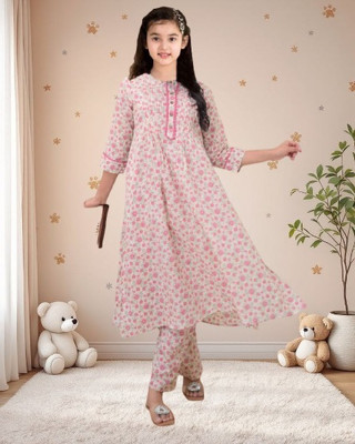 Mitukart Girls Casual Dupatta and Pyjama Set(Pink Pack of 1)