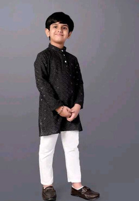 VADLI FASHION Boys Festive & Party Kurta and Pyjama Set(Black Pack of 2)