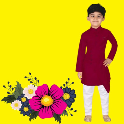 V FASHION HUB Baby Boys Festive & Party Kurta and Pyjama Set(Maroon Pack of 1)