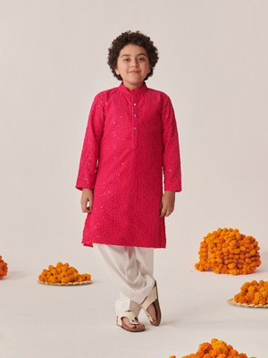 Pspeaches Boys Festive & Party Kurta and Pyjama Set(Pink Pack of 1)