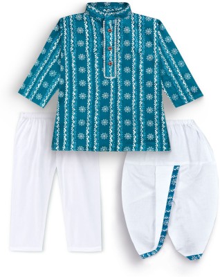 mustmom Baby Boys Festive & Party, Wedding, Casual Kurta and Pyjama Set(Blue Pack of 3)