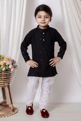 ONLINE COLLETION Boys Festive & Party Kurta and Pyjama Set(Black Pack of 1)