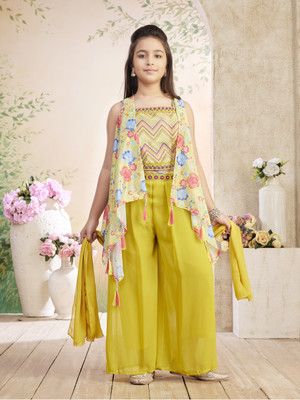 Aarika Girls Festive & Party Kurta and Palazzo Set(Yellow Pack of 1)