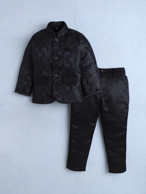 Fourfolds Boys Festive & Party, Wedding Blazer and Pant Set(Black Pack of 1)