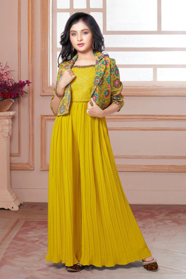 Wommaniya Impex Girls Festive & Party, Wedding Ethnic Jacket, Blouse and Palazzo Set(Yellow Pack of 1)