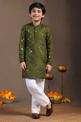 Tasrika Boys Festive & Party Kurta and Pyjama Set(Green Pack of 1)