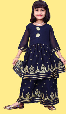 Agnivesha Baby Girls Festive & Party Kurta and Palazzo Set(Dark Blue Pack of 1)