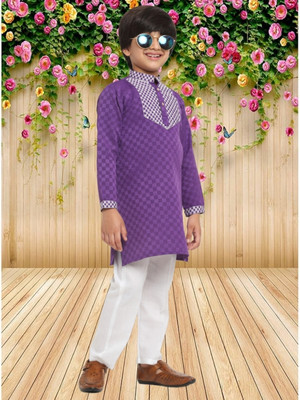 CENSAL Boys Festive & Party Kurta and Pyjama Set(Purple Pack of 2)