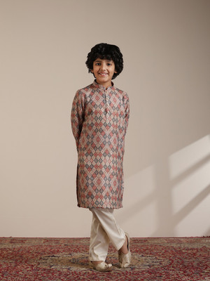 MANYAVAR Boys Festive & Party Kurta and Pyjama Set(Beige Pack of 1)