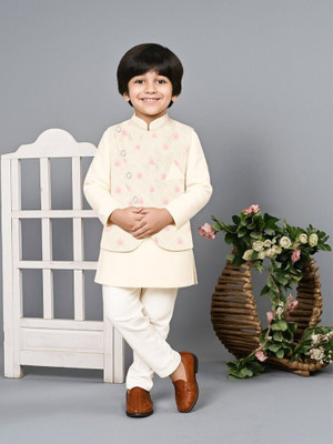Kidbea Boys Festive & Party Kurta and Pyjama Set(Yellow Pack of 1)