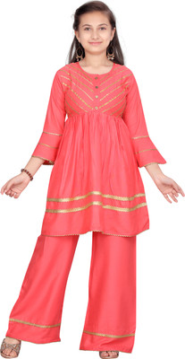 Aarika Girls Festive & Party Kurta and Palazzo Set(Red Pack of 1)