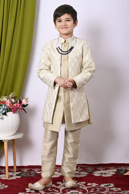 Bright Garments Dresses Boys Festive & Party Kurta, Waistcoat and Pyjama Set(Gold Pack of 1)