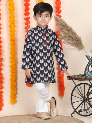 POLKA TOTS Baby Boys Wedding, Festive & Party Kurta and Pyjama Set(Dark Blue Pack of 1)