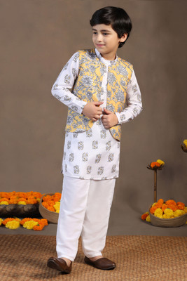 Fashion Dream Boys Wedding Kurta, Waistcoat and Pyjama Set(White Pack of 1)
