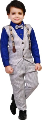 Go Berry Boys Casual, Festive & Party, Wedding Blazer, Shirt and Trouser Set(Blue Pack of 1)