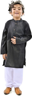 trender Baby Boys Solid, Self Design Straight Kurta(Black)