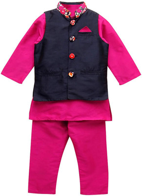 A.T.U.N. Boys Festive & Party Kurta, Waistcoat and Pyjama Set(Pink Pack of 3)