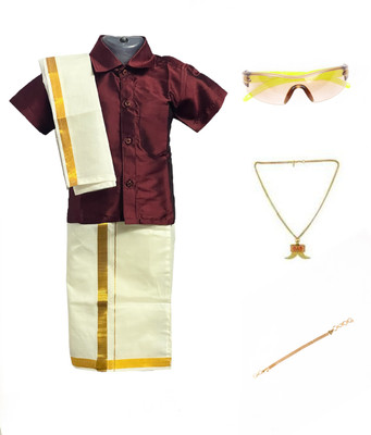 bhandari fashion Boys Formal Shirt & Dhoti Set(Maroon Pack of 1)