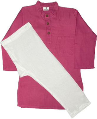 JAIPUR RAJWADA Boys Casual Kurta and Pyjama Set(Pink Pack of 1)