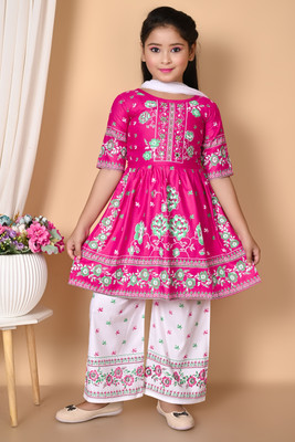 FIRST DREAM Girls Casual Kurta, Pyjama & Dupatta Set(Pink Pack of 1)