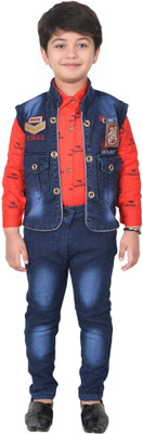 Kidzarea Boys Festive & Party Shirt, Waistcoat and Pant Set(Red Pack of 1)
