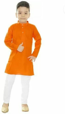 HouseOfCommon Boys Casual Kurta and Pyjama Set(Orange Pack of 2)