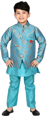 Smuktar garments Baby Boys Casual, Festive & Party, Wedding Kurta, Waistcoat and Pyjama Set(Light Blue Pack of 1)