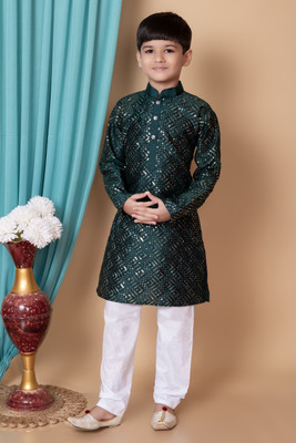 NFC CREATION Boys Festive & Party, Wedding Kurta and Pyjama Set(Green Pack of 1)