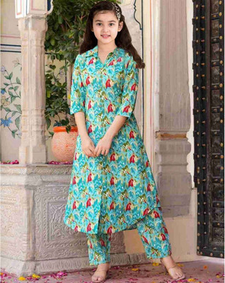 ROSMEAN Girls Formal Kurta and Trouser Set(Light Blue Pack of 1)