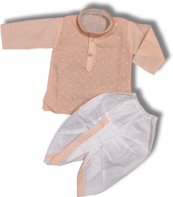 HouseOfCommon Baby Boys Festive & Party Dhoti & Kurta Set(Orange Pack of 1)