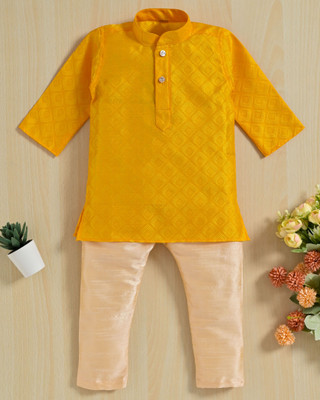 Oxipital Club Boys Festive & Party Kurta and Dhoti Pant Set(Yellow Pack of 1)