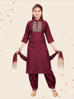 Kidotsav Girls Festive & Party Kurta and Patiala Set(Maroon Pack of 1)