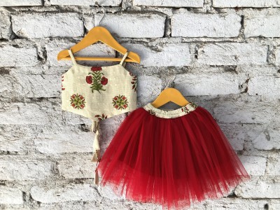 Anneca Baby Girls Party(Festive) Top Skirt(Beige, Maroon)