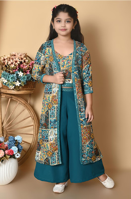 JGLIMAFASHION Girls Festive & Party Ethnic Jacket, Kurta and Palazzo Set(Dark Green Pack of 1)