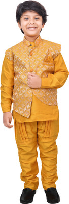 KIDZWING Boys Festive & Party Ethnic Jacket, Kurta and Dhoti Pant Set(Yellow Pack of 1)