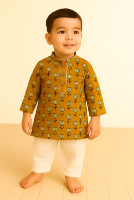 Baal Leela Boys Festive & Party, Wedding, Casual Kurta and Pyjama Set(Yellow Pack of 1)