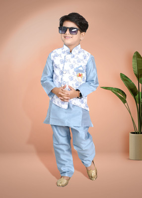 Hasibul Fashion Boys Festive & Party Sherwani and Churidar Set(Light Blue Pack of 1)