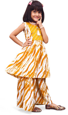 satyamfab Girls Festive & Party Kurta and Palazzo Set(Yellow Pack of 1)