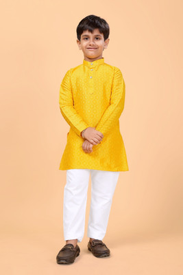 VALAKI Boys Festive & Party Kurta and Pyjama Set(Yellow Pack of 1)