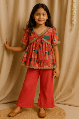 TALES & STORIES Girls Festive & Party Kurta and Palazzo Set(Multicolor Pack of 1)