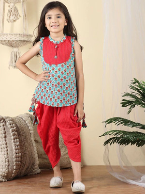 Sangria Girls Festive & Party Kurta and Dhoti Pant Set(Green Pack of 2)
