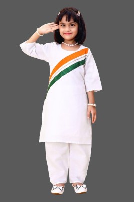 ALMS TRENDZ Baby Girls Festive & Party Kurta and Pyjama Set(White Pack of 1)