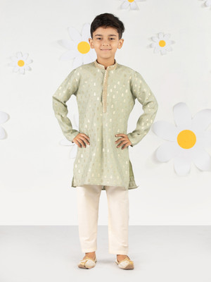 VASTRAMAY Boys Festive & Party Kurta and Pyjama Set(Green Pack of 1)