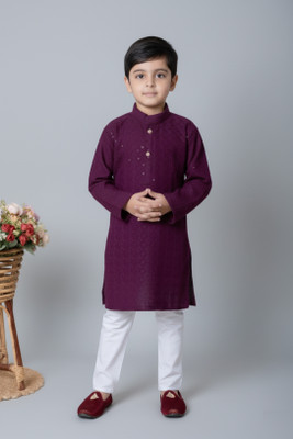dreamclothing Boys Festive & Party Kurta and Pyjama Set(Purple Pack of 1)