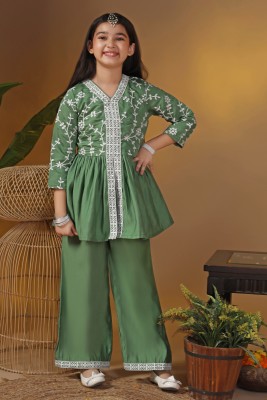 Fashion Dream Girls Festive & Party Kurta and Palazzo Set(Green Pack of 1)