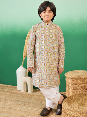 Sangria Boys Festive & Party Kurta and Patiala Set(Brown Pack of 1)